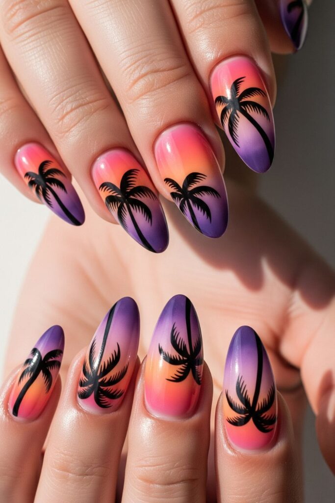 Palm Tree Sunset Nails