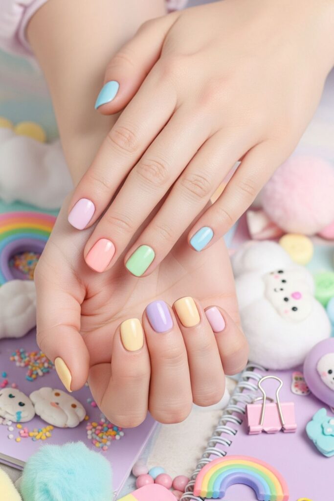 Pastel Rainbow Nails
