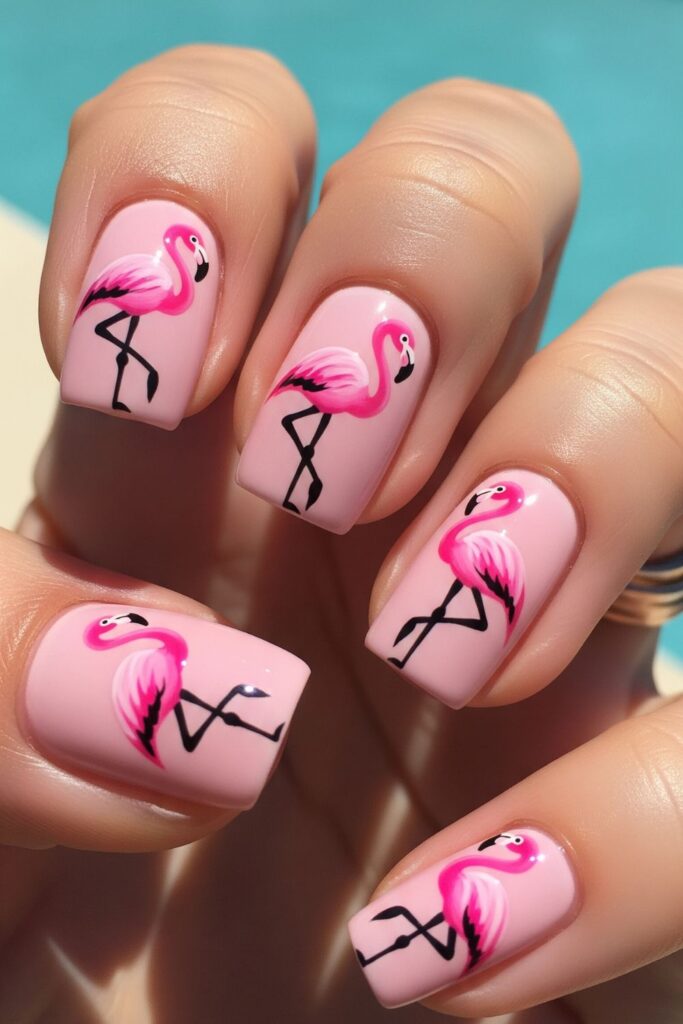 Flamingo Accent Nails