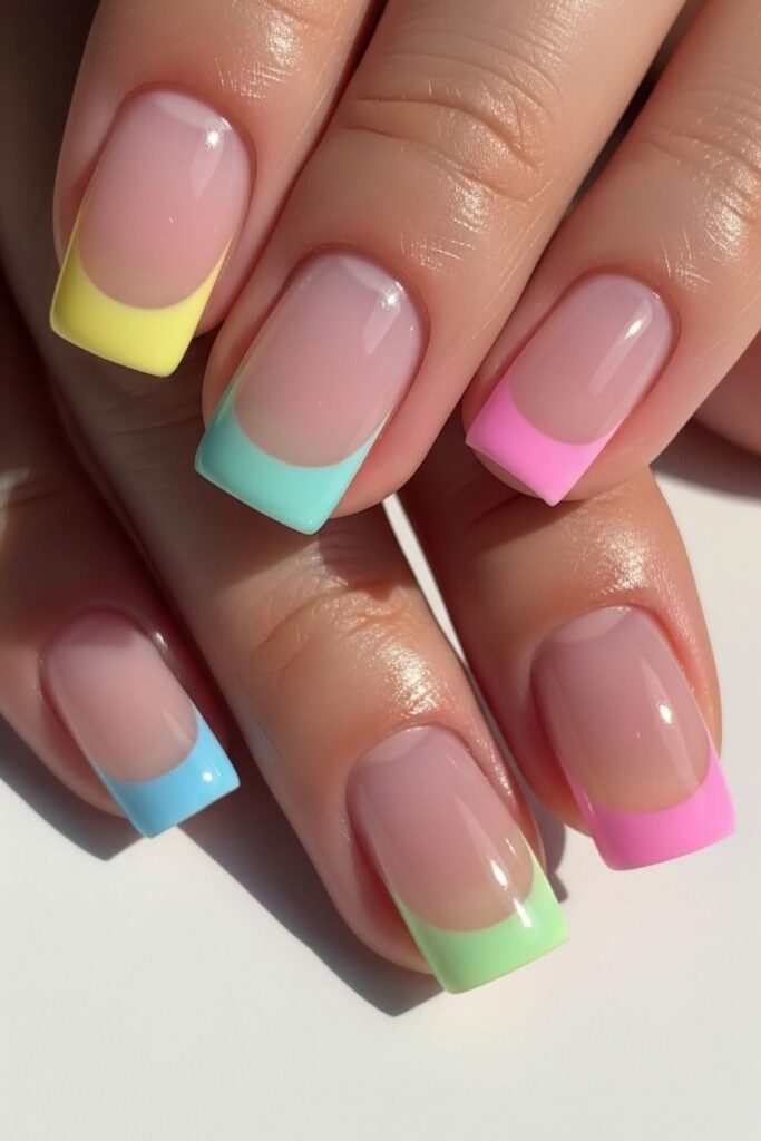 Pastel Rainbow Tips Nails