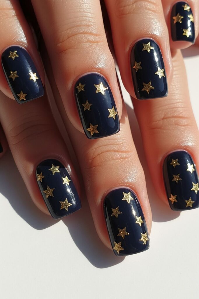 Navy and Gold Stars Nails