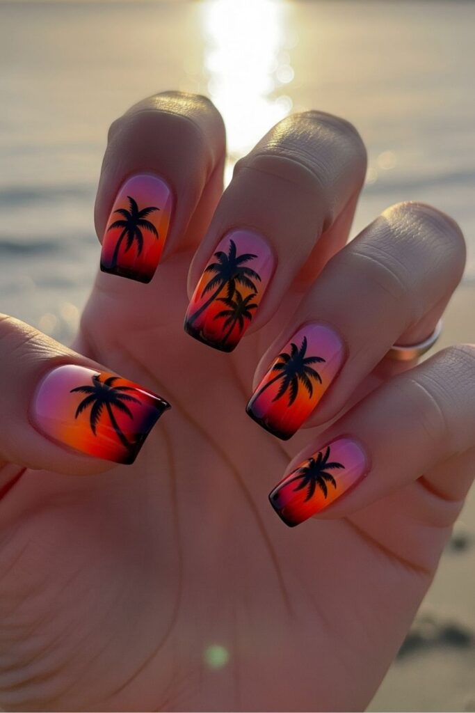 Tropical Sunset Palms Nails
