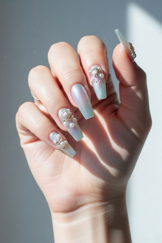Seashell Embellished Nails