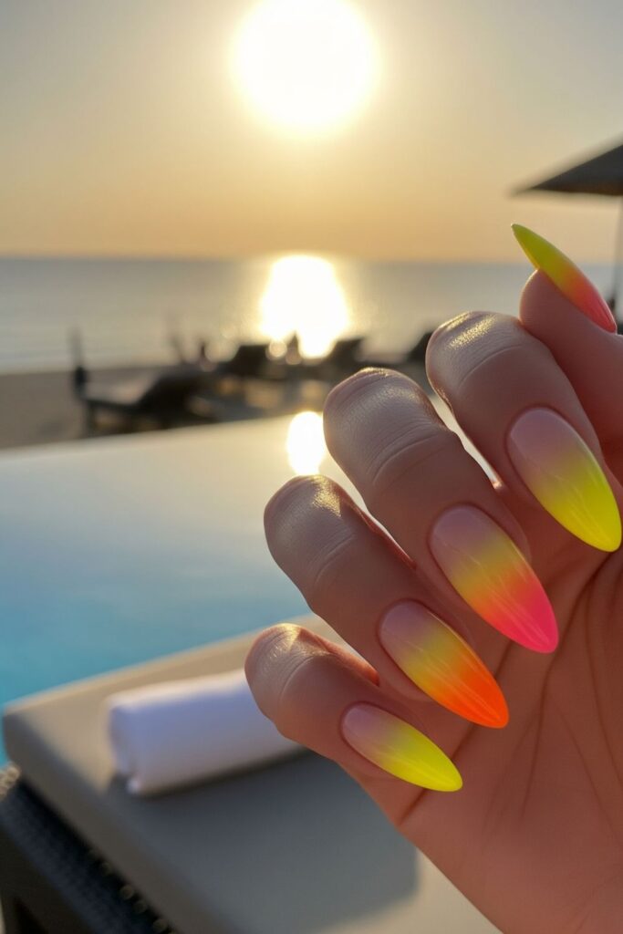 Neon Sunset Ombre Nails