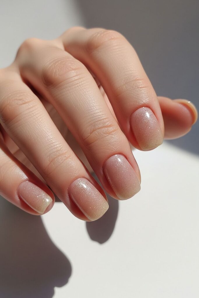 Shimmery Nude Glow Nails