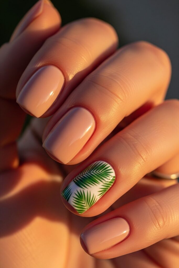 Tropical Leaf Accent Nails