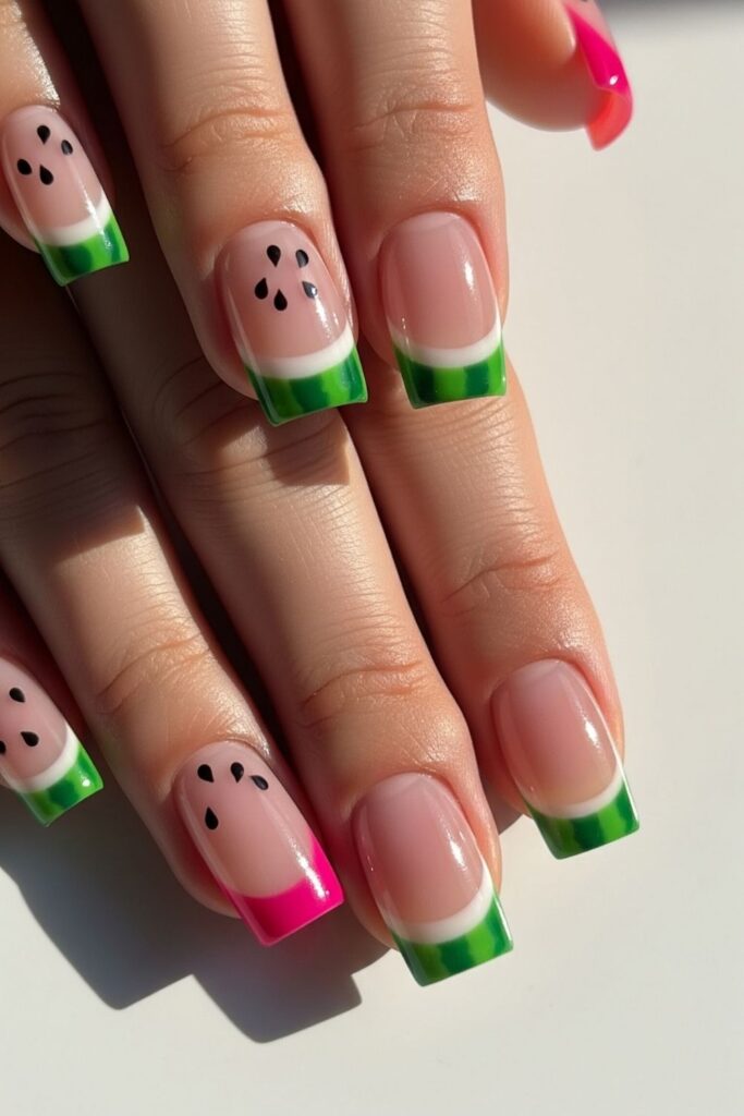 Watermelon French Tip Nails