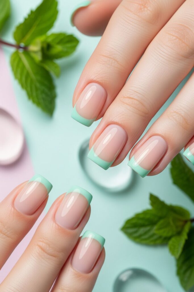 Minty French Tips Nails
