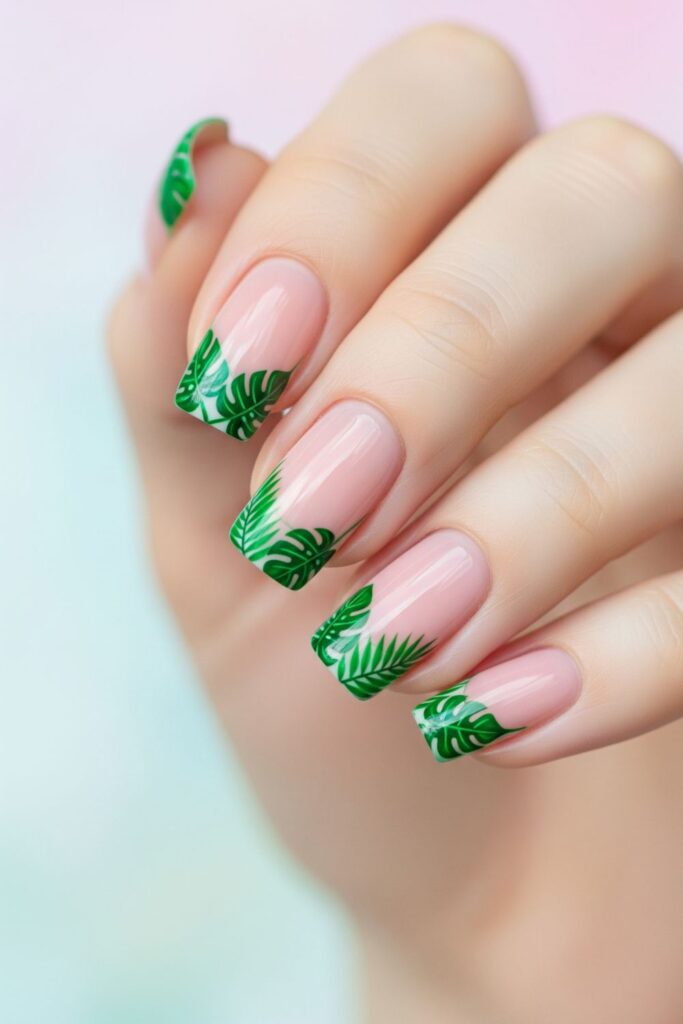 Tropical Leaf Tips Nails