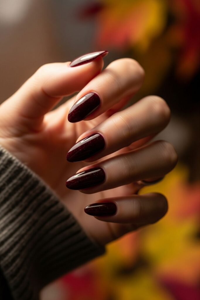 Deep Burgundy with Gold Flecks Nails