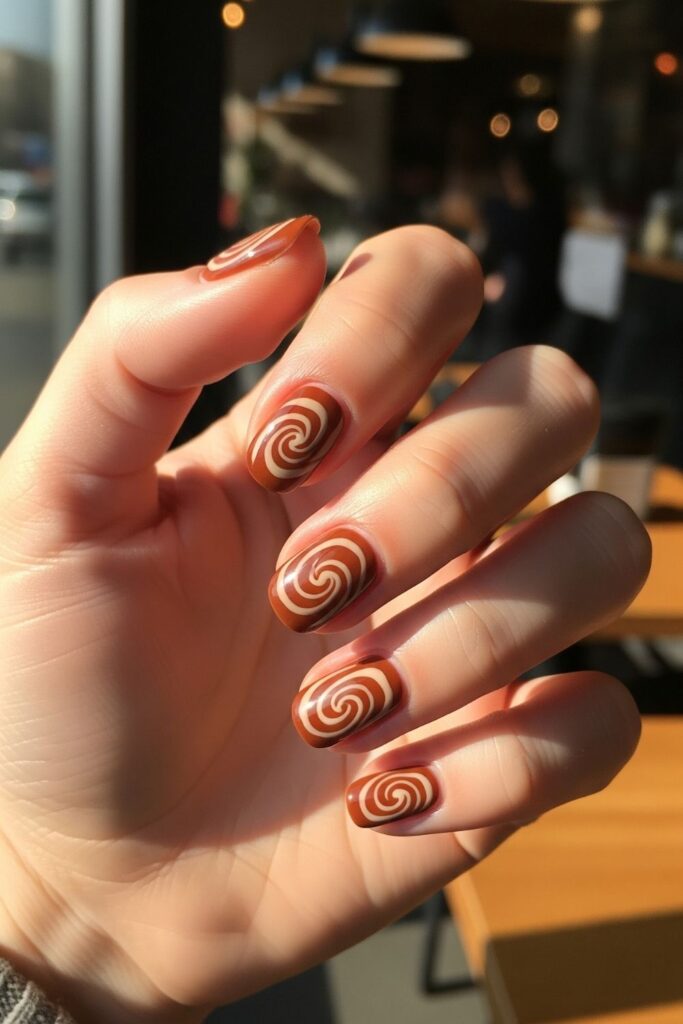Cinnamon Swirl Round Nails