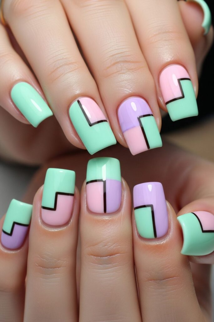 Pastel Color Blocking Nails