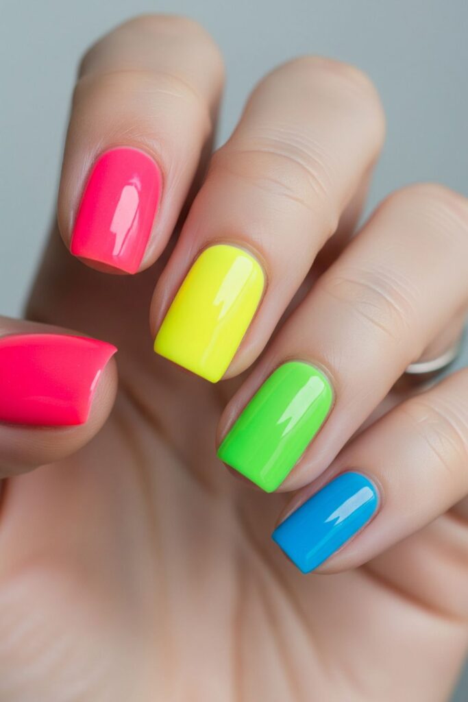 Sticky Note Color Block Nails