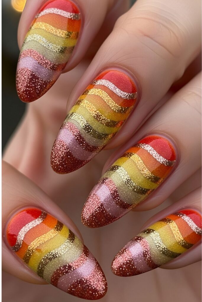 Shimmering Sunset Stripe Nails
