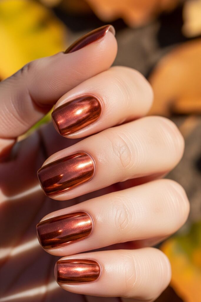 Burnt Sienna Chrome Nails
