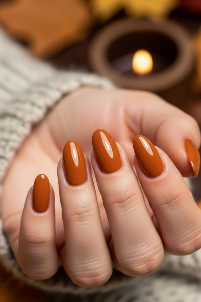 Warm Caramel Gloss Oval Nails