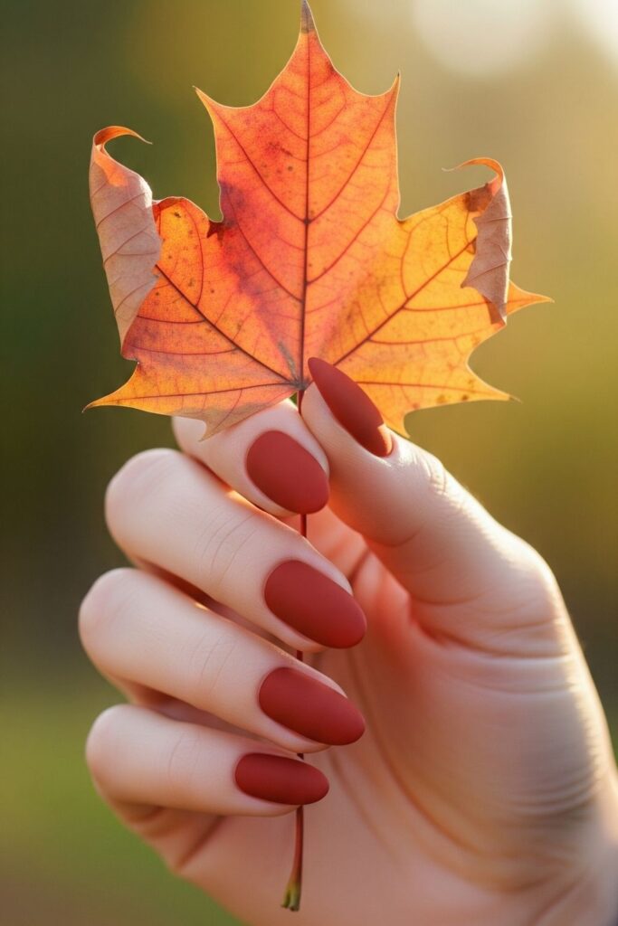 Rust Red Oval Nails with Matte Finish