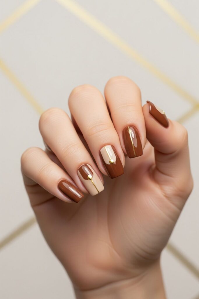 Walnut Brown Geometric Nails