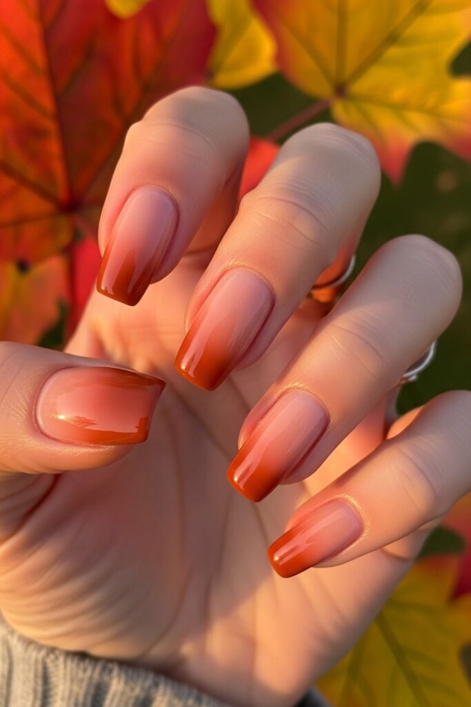 Burnt Sienna Ombre Tips Nails