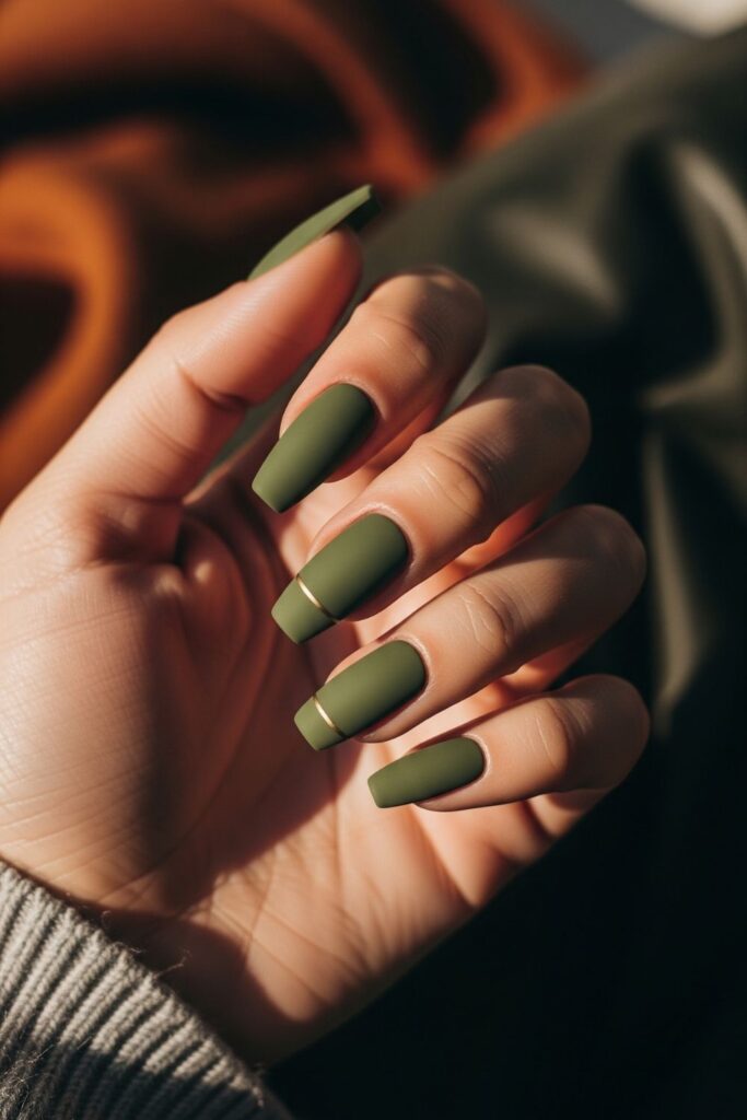 Olive Green Matte Nails