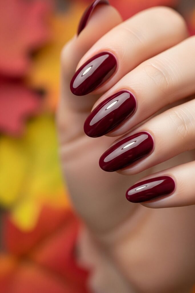 Deep Burgundy Gloss Oval Nails