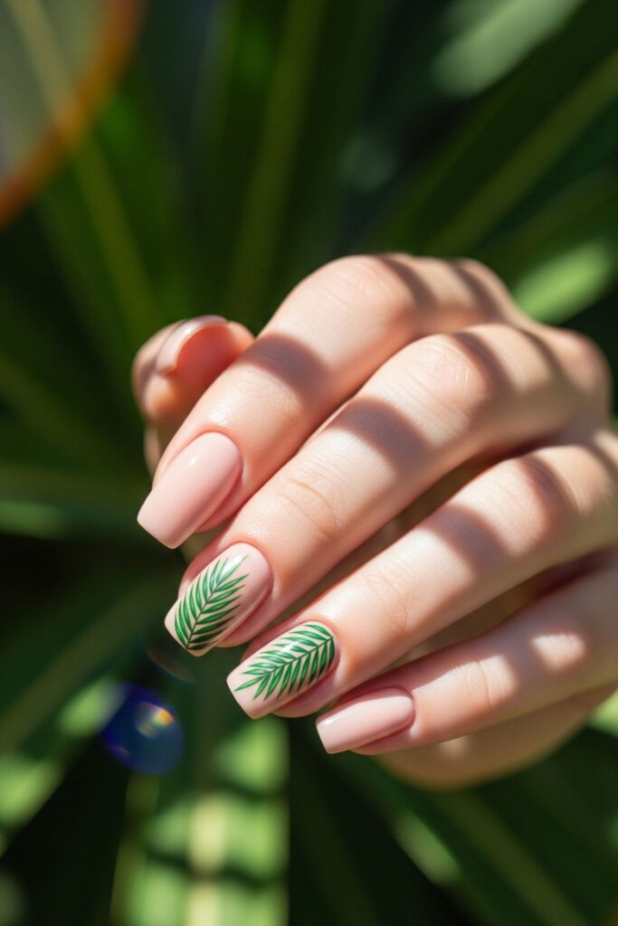 Tropical Leaf Accent Nails