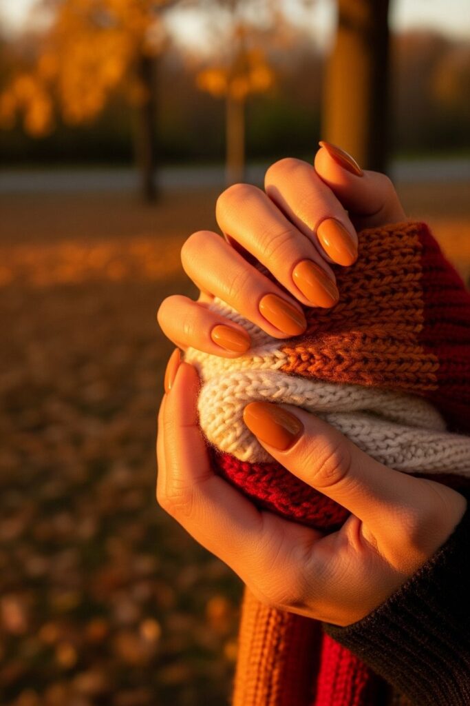 Warm Mustard Oval Nails with Gloss Finish