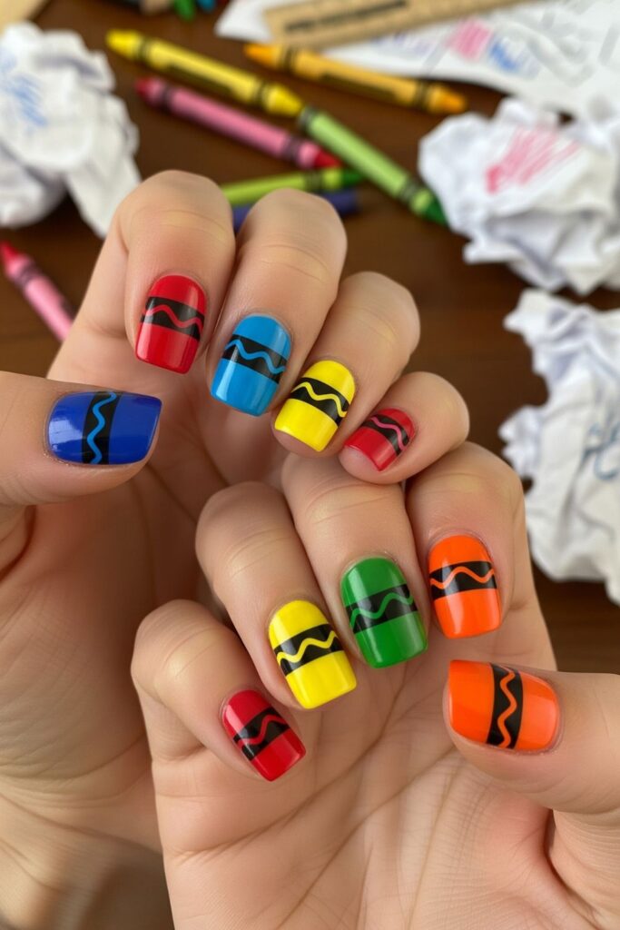 Color Block Crayons Nails