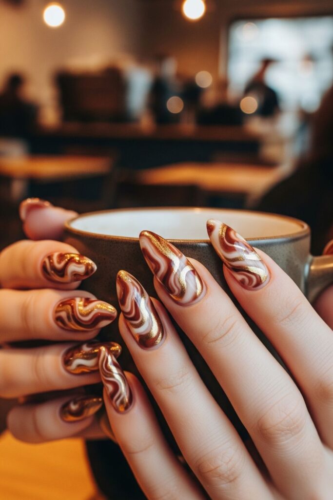 Cinnamon Swirl Marble Nails