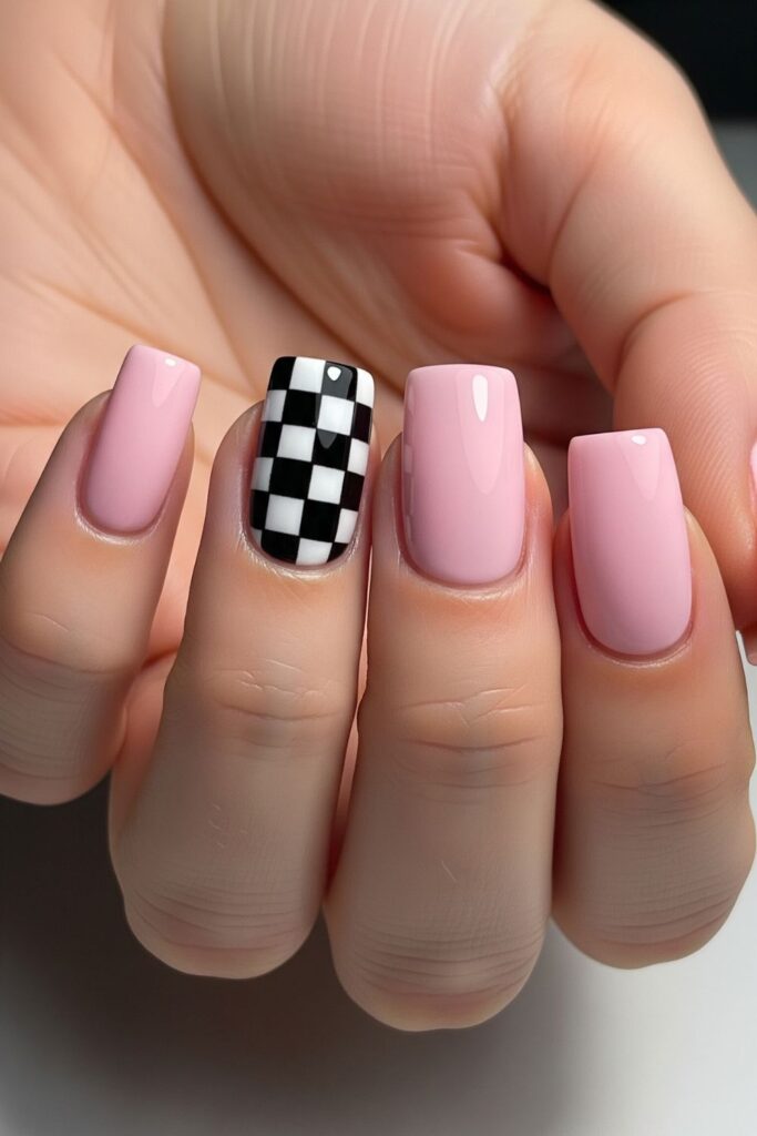 Checkerboard Accent Nails