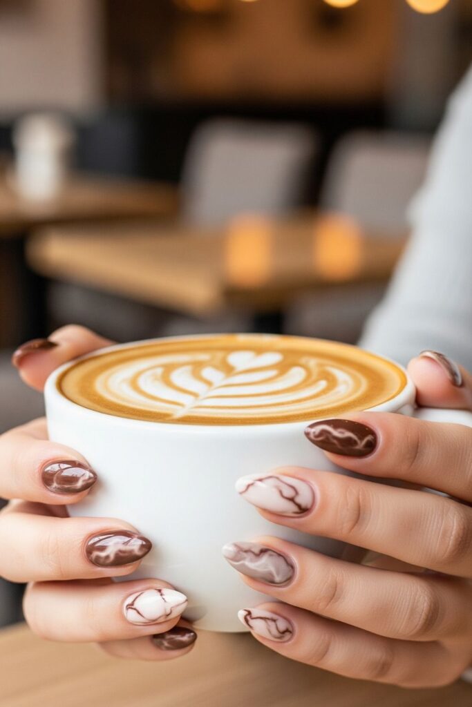 Cocoa Swirl Marble Nails