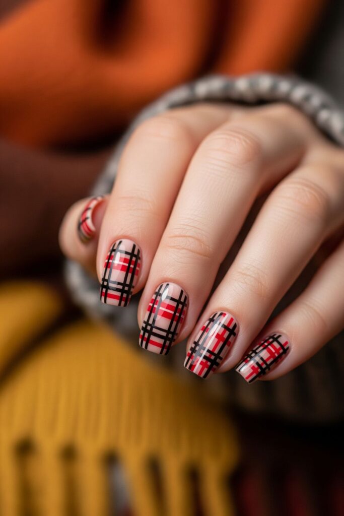 Plaid Accent Nails