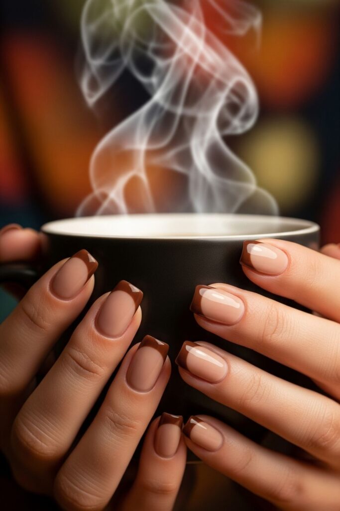 Mocha Latte French Tips Nails