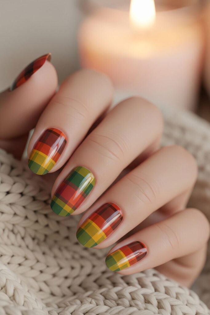 Harvest Plaid Pattern Nails