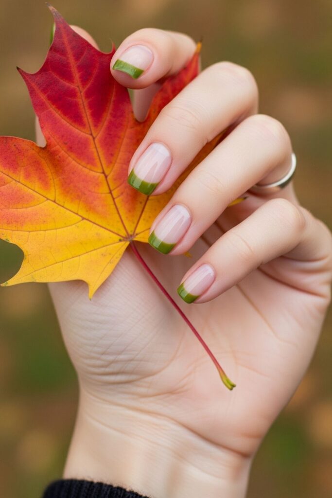 Olive Green French Tips Nails