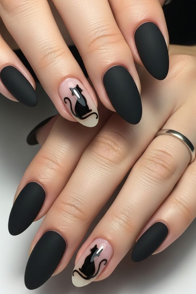 Black Cat Silhouette Nails
