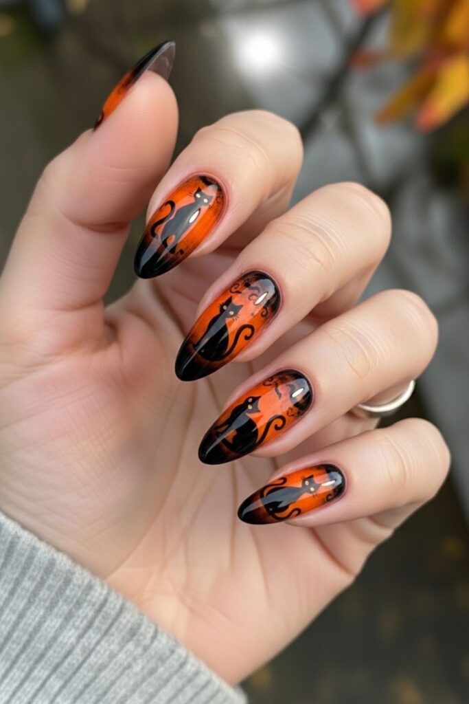 Classic Black Cat Nails