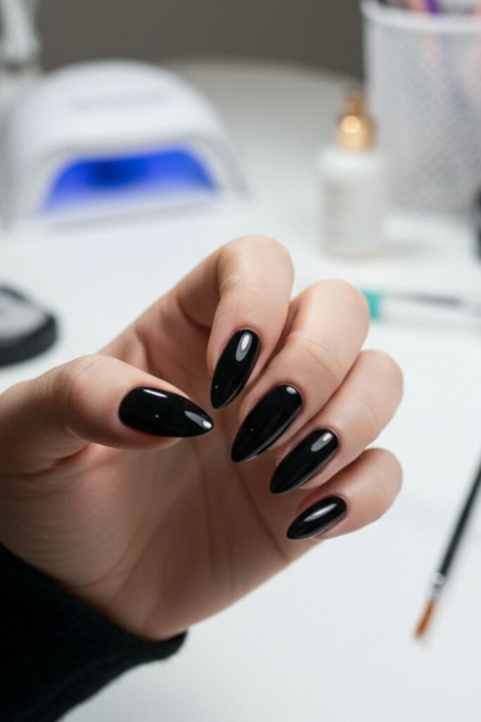 Classic Black Almond Nails