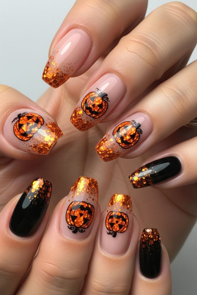 Glitter Pumpkin Nails