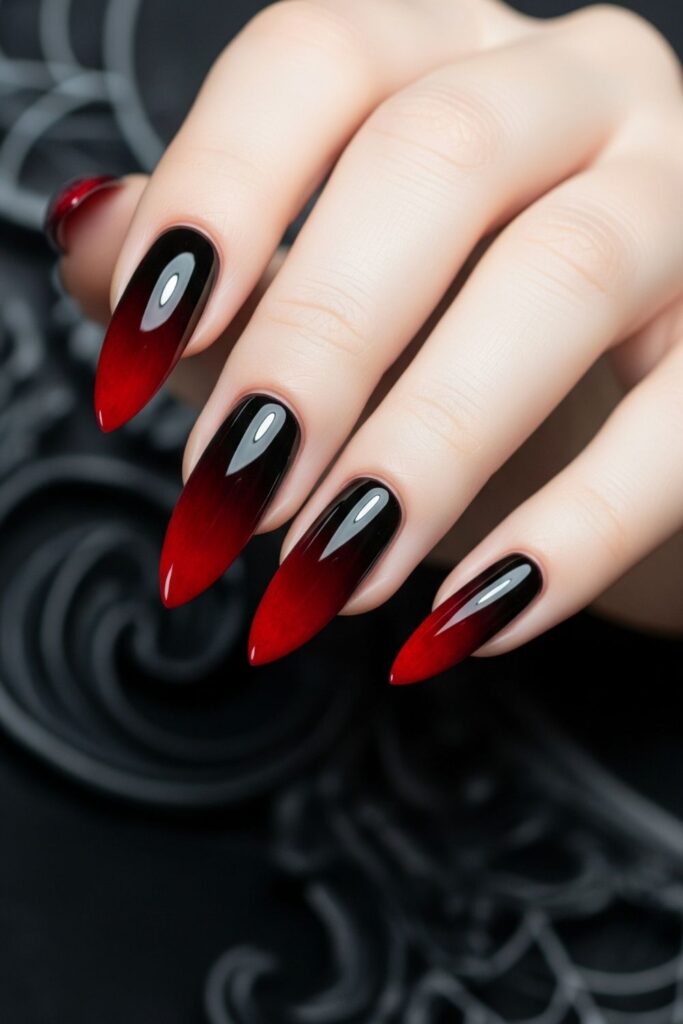 Ombre Black and Red Nails