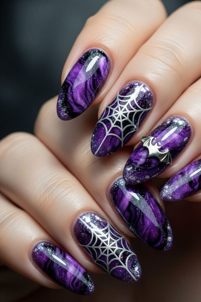 Purple Marble Halloween Nails