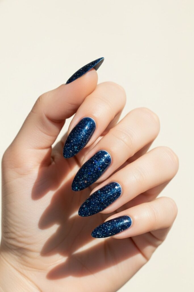 Glittery Midnight Sky Nails