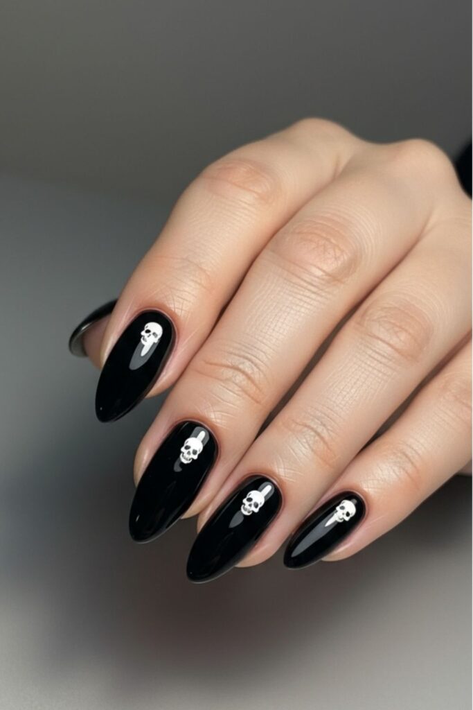 Skull Accent Almond Nails