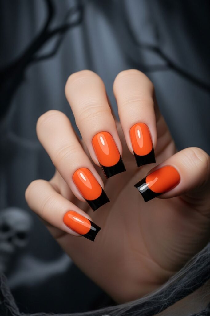 Black French Tips on Orange