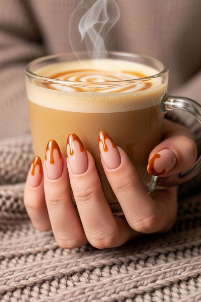 Caramel Drizzle Tip Nails