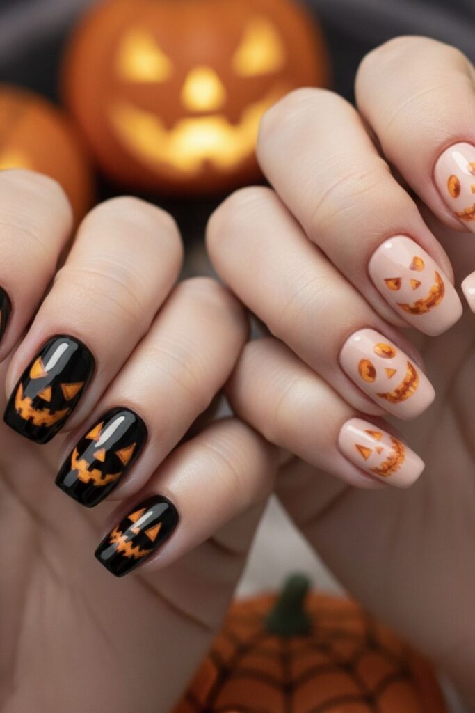 Jack-O’-Lantern Smile Nails