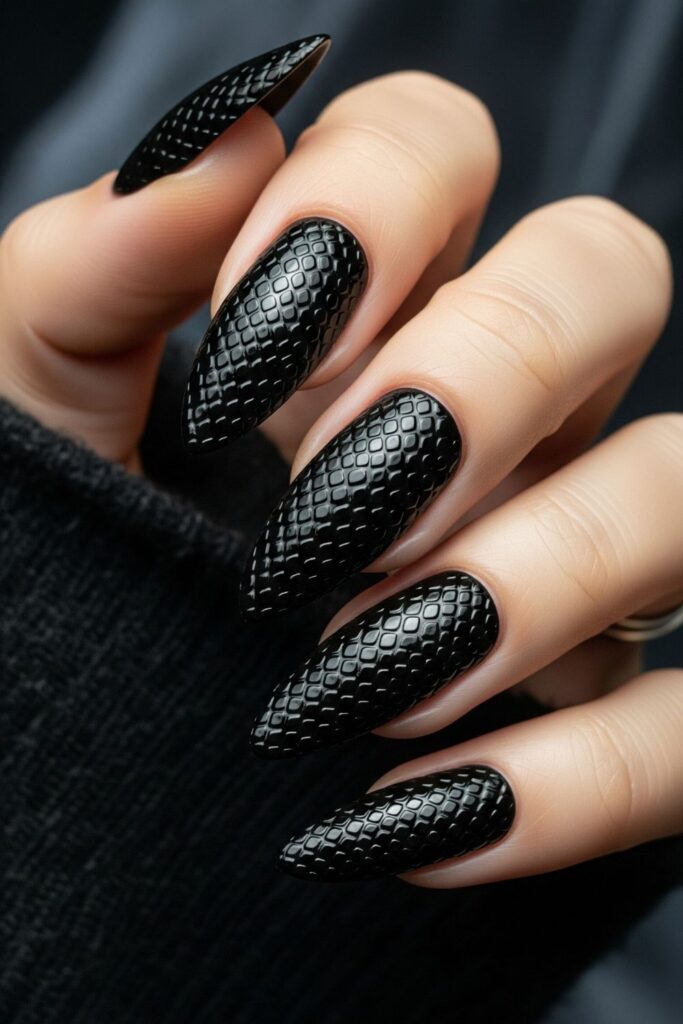 Black Nails with Snake Patterns