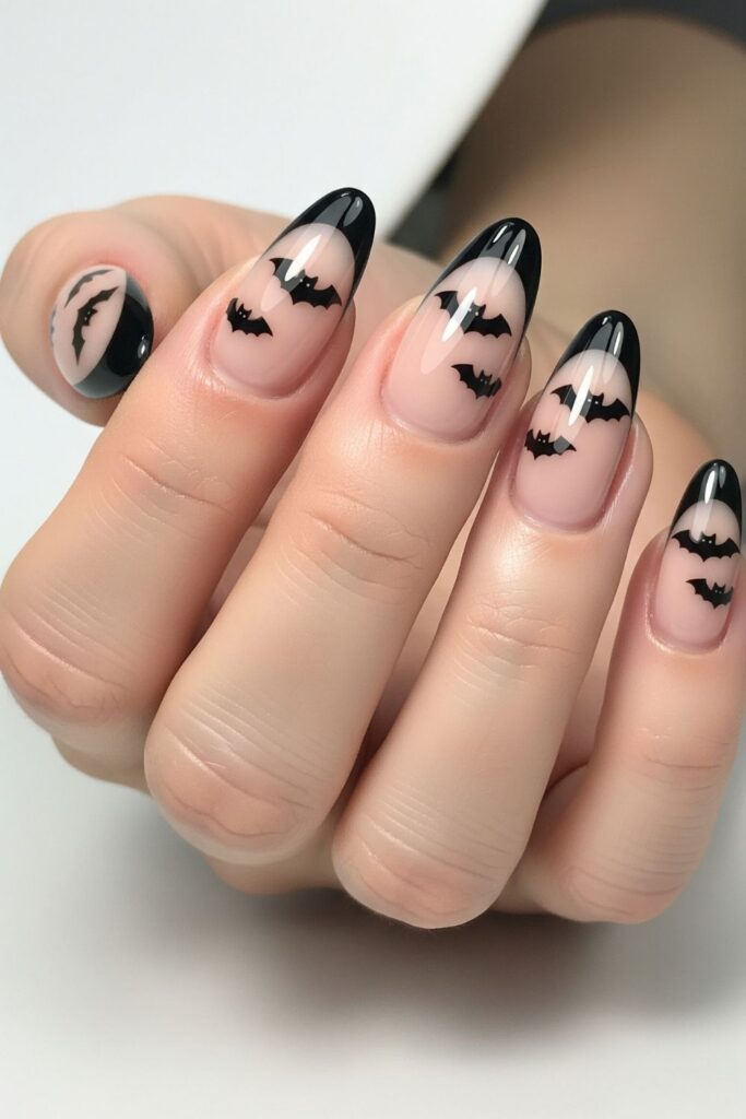 Black French Tips with Bat Nails