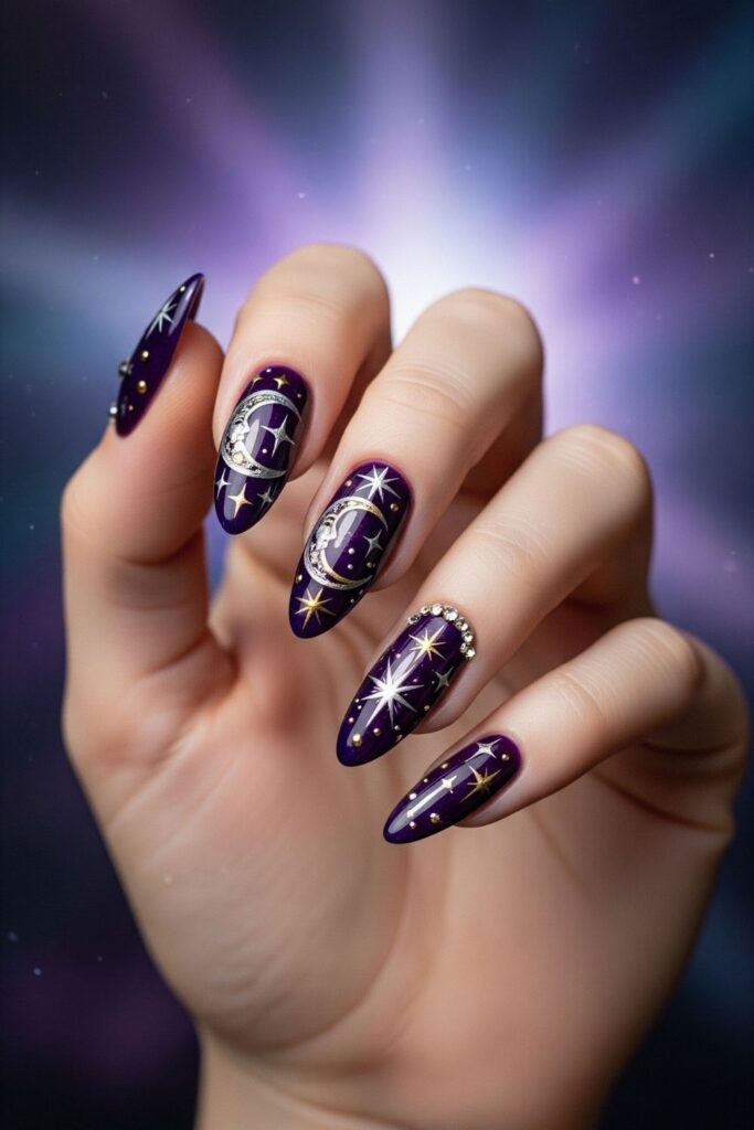 Starry Night Purple Nails