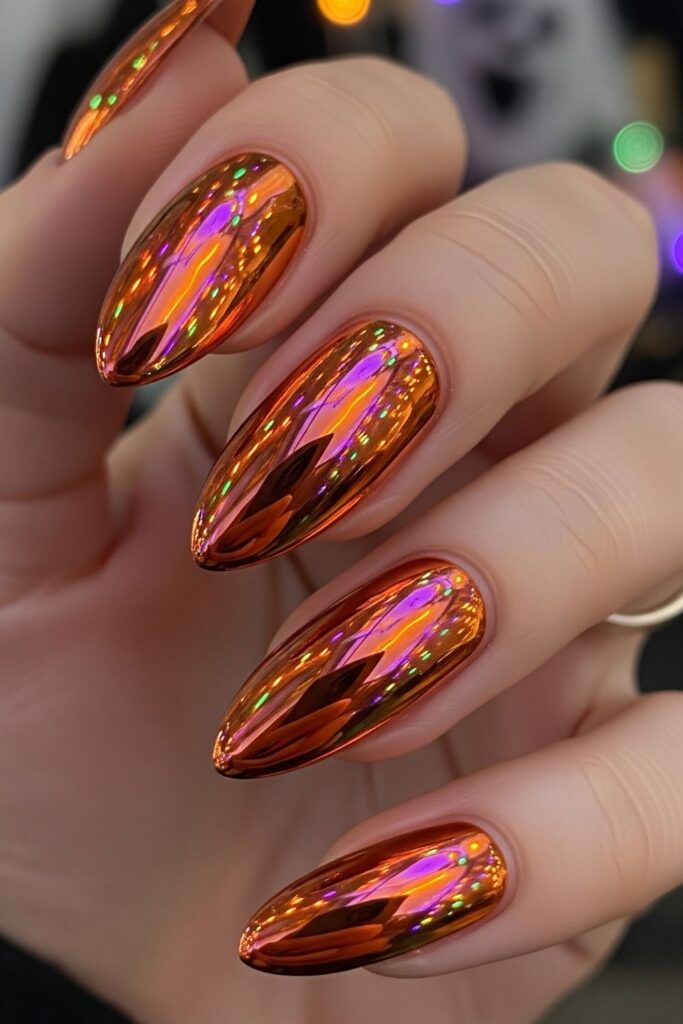 Metallic Orange Chrome Nails